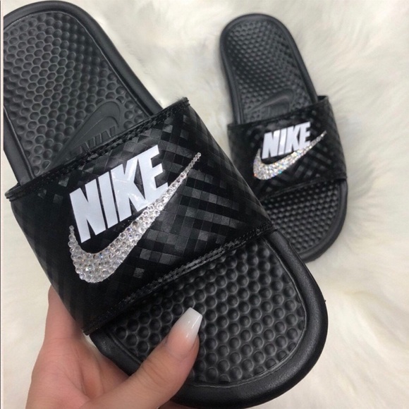 Custom bling , black Nike benassi slides - Picture 9 of 9